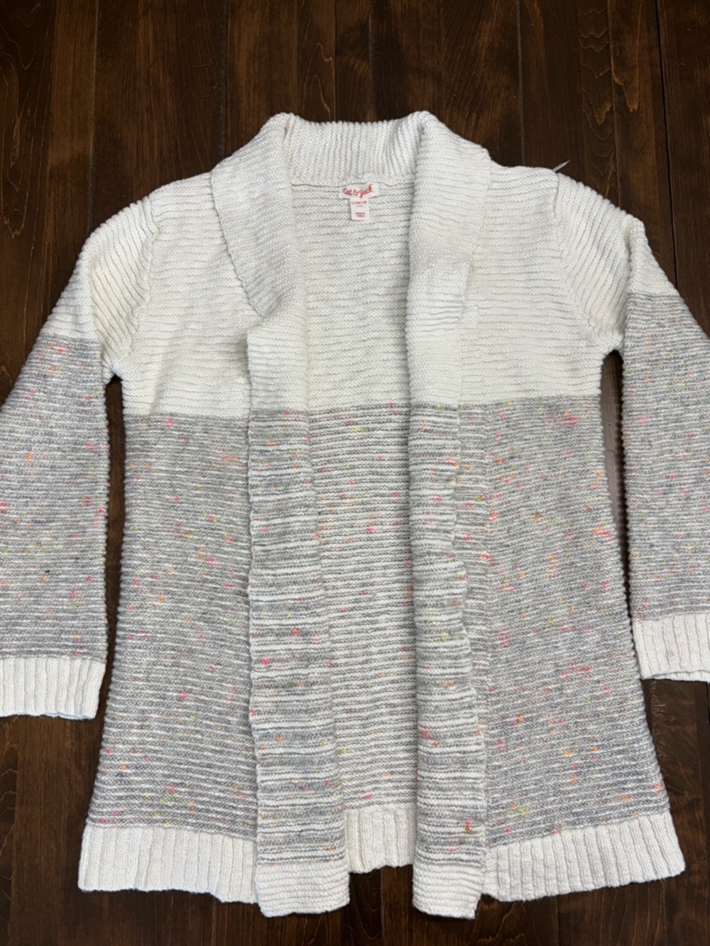 Cat & Jack Cream and Gray Open-Front Colorblock Cardigan